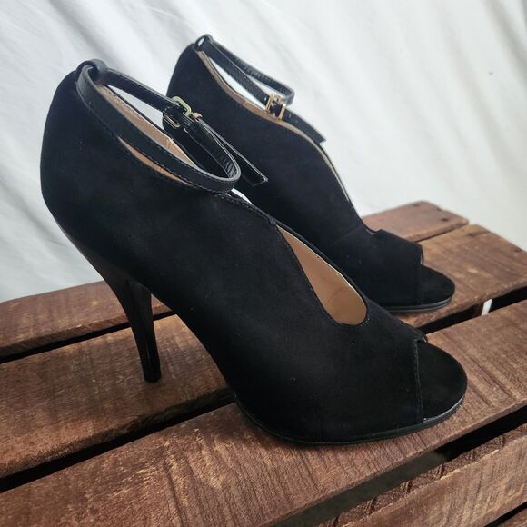 Victoria’s Secret Women’s Peep Toe Heels Black Suade Leather Size 10 B - Picture 2 of 11